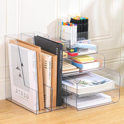 Bureau Organizer - Opberger Bureau - Kantoor Organiseren - Stapelbaar Ontwerp - 4 Lagen - Helder