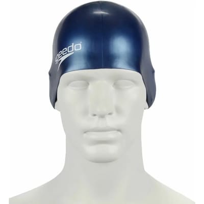 Speedo Plain Moulded Silicone Junior Badmuts Kinderen - Zwemmuts Kind - 100% Silicone - Beschermt tegen Chloor - Ergonomisch 3D Design - Trekt niet aan het Haar - Marine - One size