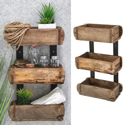 Houten Kisten Rek in Baksteenvorm - Vintage Wandplank voor Opberging