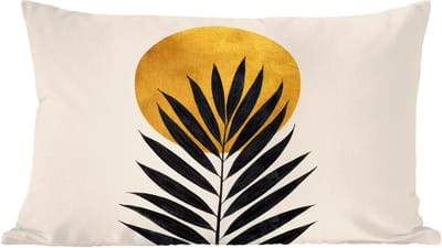 Sierkussens - Kussentjes Woonkamer - 60x40 cm - Zwart palmblad - Gouden cirkel - Beige achtergrond
