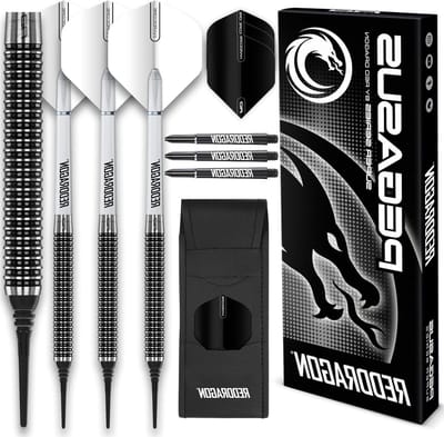 18 of 20 Gram Tungsten Softip Dartpijlen Professioneel met Whit flights en dart shafts - Pegasus