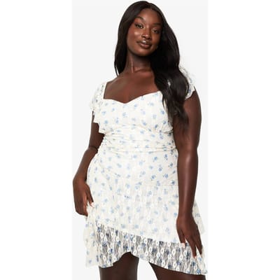 boohoo Dames plus mini-jurk met bloemige kant en vallende zoom | Blauw | Maat: 54