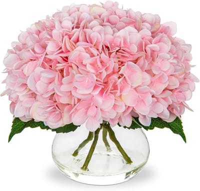 Daity 4-delig - boeket kunstmatige hortensia's - groen zijden kunstbloemen - perfect voor gebruik in de badkamer - op tafel - op een plank of als woondecoratie (vaas niet inbegrepen)