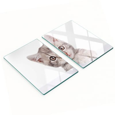 Multifunctionele decoratieve glazen borden met print van een grijze kat, 2x40x52 cm