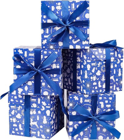 Kerst Geschenkdozen - Cadeauverpakking Doos - Cadeaus Inpakken - Inclusief Lint Tissue - 5 Stuks 18cm - Blauw