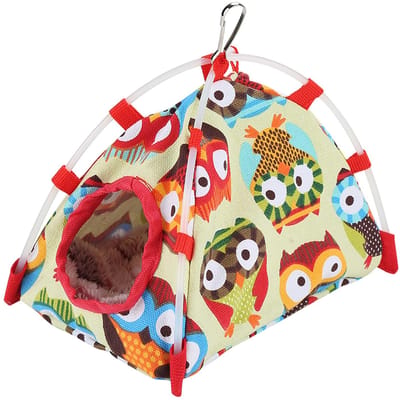 Nid de perroquet Coupe-vent Chaud Cocon Cabane Cage Lit Grotte pour Oiseau de compagnie (Hibou S) beige