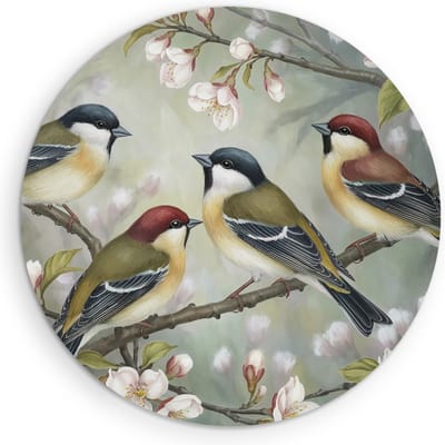 Saammp Muurcirkel Hout - 4 Kolibries - Dieren - Bloemen - Ø 90 - Wandcirkel - Wanddecoratie Cirkel - muurdecoratie Woonkamer - Slaapkamer decoratie - Rond Schilderij