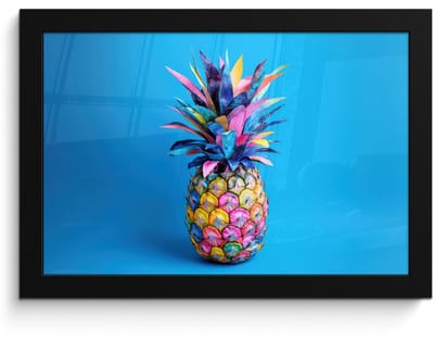 Poster in lijst - Fotolijst 30x20 cm - Posters - Ananas - Blauw - Tropisch - Vrolijk - Posterlijst zwart - Decoratie - Wanddecoratie woonkamer - Muurdecoratie slaapkamer
