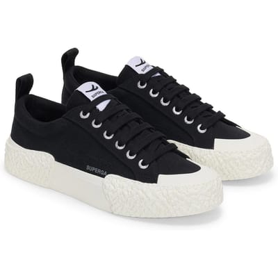 Superga Unisex 2660 Stripe Big Bumpers Trainers voor volwassenen (Zwart/Off Wit)