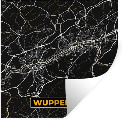 Muurstickers - Sticker Folie - Wuppertal - Goud - Kaart - Stadskaart - Plattegrond - Duitsland - 100x100 cm - Plakfolie - Muurstickers Kinderkamer - Zelfklevend Behang XXL - Zelfklevend behangpapier - Stickerfolie