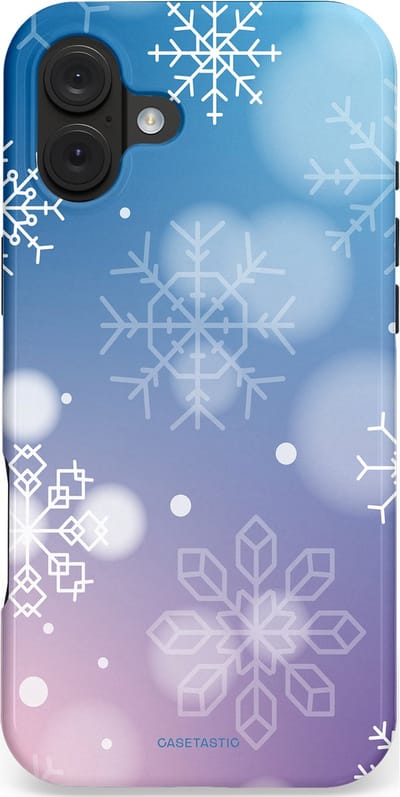 Casetastic hoesje geschikt voor Apple iPhone 16 Plus - MagSafe - Dubbellaagse bescherming - Winterse Sneeuwvlokken - Fashion Case - Lichtblauw Lavendel Lichtgrijs Lichtroze