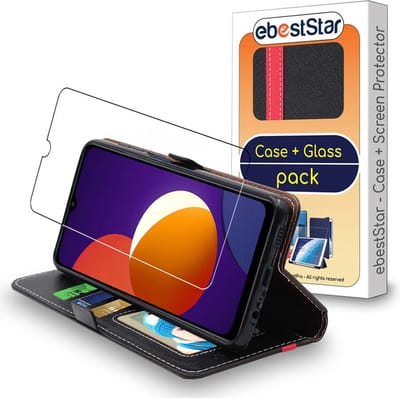ebestStar - Hoes geschikt voor Samsung Galaxy M12, Wallet Etui, Book case hoesje, Zwart, Rood + Gehard Glas