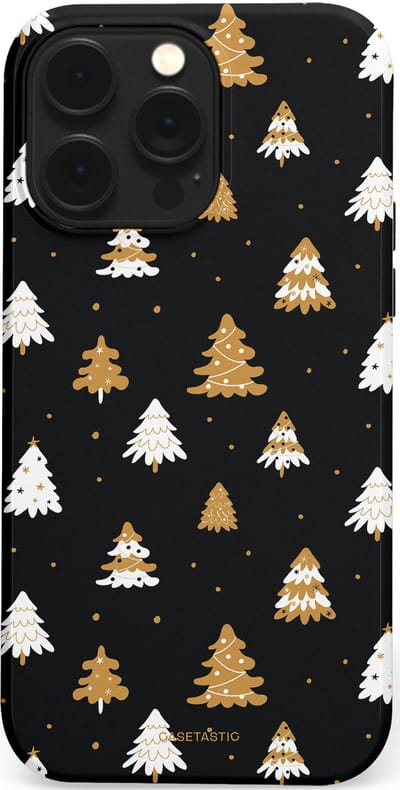 Casetastic hoesje geschikt voor Apple iPhone 14 Pro Max - MagSafe - Dubbellaagse bescherming - Happy Chistmas Kerstbomen - Fashion Case - Zwart