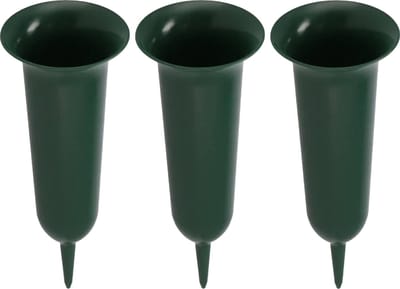 DK Design Grafvaas kunststof - 3x - groen - H42 cm - grafdecoratie - bloemenvaas voor herdenkingsplaats/kerkhof