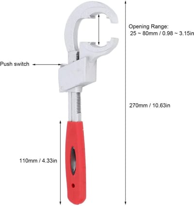 Dailygoods- Badkamersleutel Verstelbaar - Multifunctionele Sleutel - 80mm Opening - Aluminiumlegering - Handgreeplengte 110mm - Duurzaam en Schokbestendig - Moersleutel