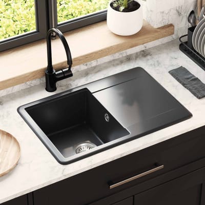 vidaXL - Wasbak - 80% - Kwarts - en - 20% - Hars - 670 - x - 460 - mm - Zwart
