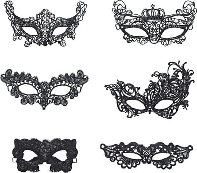 Zwarte Venetiaanse Lace Maskers voor Dames - Sexy Oogmaskers voor Carnaval en Halloween Feest - Set van 6 Stuks