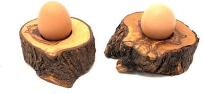 D.O.M. Eierdopjes van Olijfhout met Rustieke Rand – Set van 2 voor een Natuurlijk Gedekte Tafel