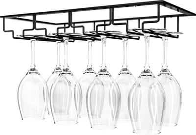 Nolad - Wijnrek - Wijnglazenhouder - 12 glazen - 40 x 22.5 x 6 cm - Metaal - Mat zwart