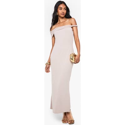 boohoo Dames Maxi-jurk met gedraaide schouderdetail | Beige | Maat: 8