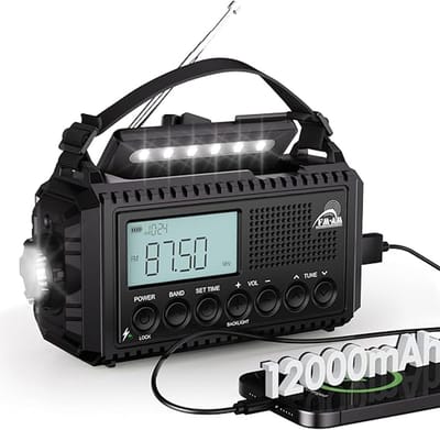 Noodradio AM/FM/SW – Handzwengel & USB-C Oplaadbaar – Met Zaklamp, Leeslamp, SOS-Alarm & Powerbank – Waterdicht IPX4 – Voor Kamperen & Outdoor