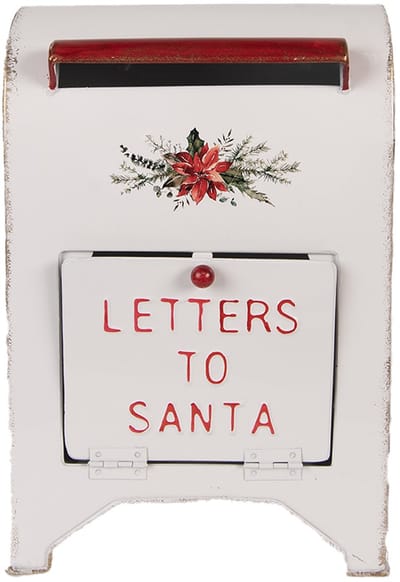 Clayre & Eef Kerstdecoratie Beeld Brievenbus 20x14x30 cm Wit Metaal