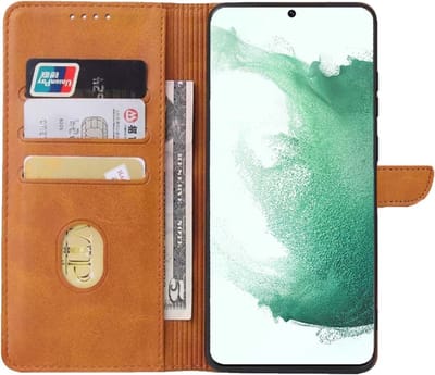 Geschikt voor Samsung Galaxy S22 Telefoonhoesje Kunstleer met Magnetisch lipje en Pasjeshouder Book Case met Klepje - Bruin - Smartphonica geschikt voor Samsung Galaxy S22