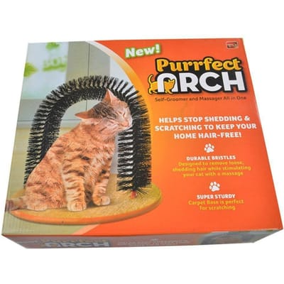 2-in-1 Kattenverzorgingsboog Katten Speeltje Katachtig Met Een Massage Verzorgings Wrijvende Borstel Met Krabplank Speeltje Voor Katten Interactief Speelgoed Decor zwart