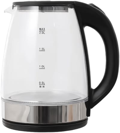 Glazen Waterkoker - 2 Liter - Blauw LED Verlichting - 1500 Watt - RVS