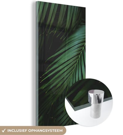 MuchoWow® Glasschilderij 20x40 cm - Schilderij acrylglas - Palmbladeren - Palmen - Tropical - Foto op glas - Schilderijen