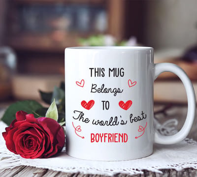 Mok Valentijn met tekst "This mug belongs to the world's best Boyfriend " Wit - Valentijn Cadeautje voor Hem - Keramiek - Wit - Valentijn Cadeau - Love