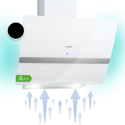 Klarstein Afzuigkap Luchtcirculatie/Afvoer, Stille RVS Wandafzuigkap met Filter, 60 cm, LED-verlichting, Schuine Afzuigkap, 509 m³/u - 43 cm - voor Keuken - Touch Vetfilter - Aluminium glas - Dampkap - Wasemkap - Kookplaatafzuiging