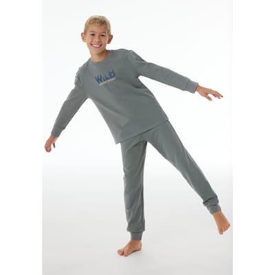 Lange pyjama van sweatshirtstof met manchetten, salie - Nightwear 98