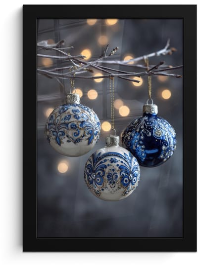 Poster in lijst - Fotolijst 20x30 cm - Posters - Kerstbal - Versierd - Blauw - Posterlijst zwart - Decoratie - Wanddecoratie woonkamer - Muurdecoratie slaapkamer - Kerstversiering - Kerstdecoratie voor binnen - Kerstmis