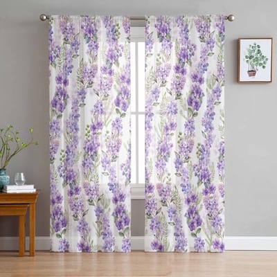 Rideaux transparents à fleurs et feuilles de glycine pour décoration de salon, rideaux de fenêtre, rideaux de cuisine en tulle W135 x H115cm x1 white