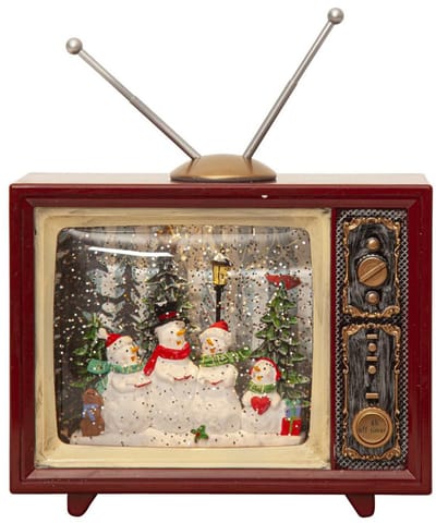 Star Trading LED kerstdecoratie 'Vinter', gevuld met water en glitter, retro TV, batterijen + timer, B 19 cm