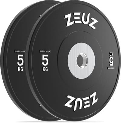 ZEUZ 2 Stuks Competitie Halterschijf 5 KG – Gewichten Set – 5kg Bumper Plates voor 50 mm Halter – voor CrossFit & Fitness - Grijs