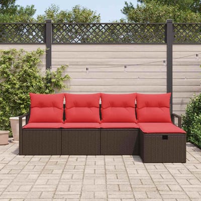 vidaXL - Bankstel - 5 - st - Bruin - en - Rood - poly - rattan