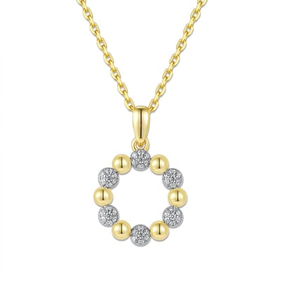 9NB-1648 – Zilveren ketting met ronde hanger – Met zirkonia – Goudkleurig – 925 zilver – 40+5 cm