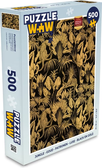 Puzzel Jungle - Goud - Patronen - Luxe - Black en gold - Legpuzzel - Puzzel 500 stukjes