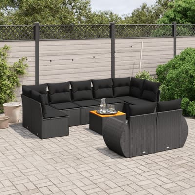 vidaXL - 10-delige - Loungeset - met - kussens - poly - rattan - zwart