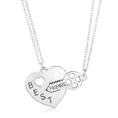 Lumici® | BestFriends Met Sleutel Ketting - Bff Necklace - Dubbel - Hart - Hartje - Heart - Cadeau Voor Vrouwen / Vrienden - Vriendschap Cadeau - Friends - Friend - Best - Beste - Vrienden - Vriendin - Vriendje - Verrassing - Zilver
