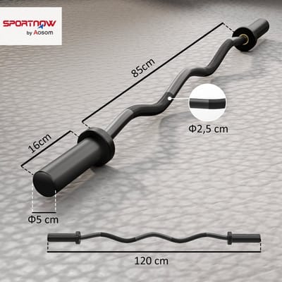 MEUNIQ Olympische EZ curlstang 120 cm met 5 cm hulzen, stalen halterstang met geribbelde grip en roterende hulzen, belastbaar tot 100 kg, zwart
