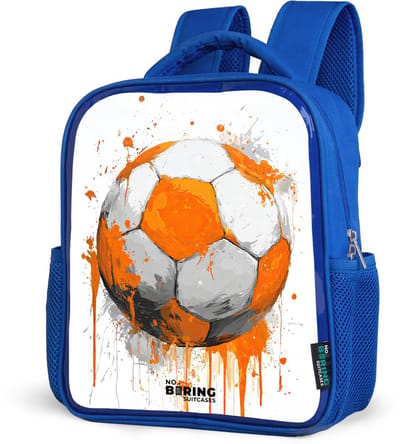 NoBoringSuitcases.com® - Rugzak blauw - Schooltas jongens - Voetbal - Verf - Oranje - Kinder rugtas jongen - Boekentas kind - Kinderrugzak voor school - Schoolrugzak