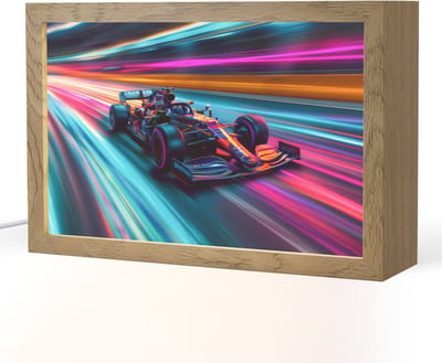 Nachtlampje 30x20 cm - Kinder lampje - Formule 1 - Auto - Race - Jongens - Kleurrijk - Tafellamp kinderkamer - Slaapkamer lamp - Bedlamp kinderen - Kinderlampje stopcontact - Wandlamp babykamer - Nachtlampjes