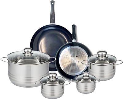Set van 2 Koekenpannen 24 en 28 cm en 4 kookpotten 12, 14, 16 en 24 cm Elo Prima Glanzend