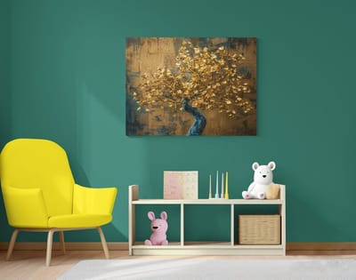 Canvas Schilderij Boom - Gouden Levensboom - Moderne Wall Art - 100 x 75 cm