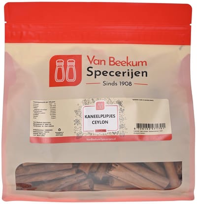 Van Beekum Specerijen - Kaneelpijpjes Ceylon - 450 Gram (hersluitbare stazak)