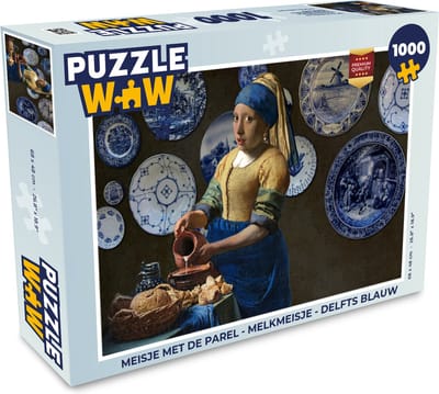 Puzzel Meisje met de parel - Melkmeisje - Delfts Blauw - Legpuzzel - Puzzel 1000 stukjes volwassenen