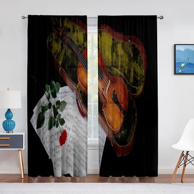 Vintage Viool op Houten Sheer Voile Gordijnen voor Woonkamer Slaapkamer Chiffon Tule Gordijnen Keuken Raambekleding Draperieën 1 PCS W100XH250cm&Grommet Top